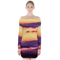 Great Smoky Mountains National Park Long Sleeve Off Shoulder Dress by Celenk