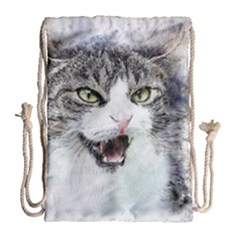 Cat Pet Art Abstract Watercolor Drawstring Bag (large) by Celenk