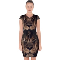 African Lion Mane Close Eyes Capsleeve Drawstring Dress  by Celenk