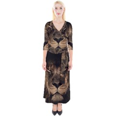 African Lion Mane Close Eyes Quarter Sleeve Wrap Maxi Dress by Celenk