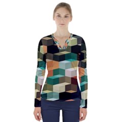 Art Design Color Pattern Creative 3d V-neck Long Sleeve Top by Celenk