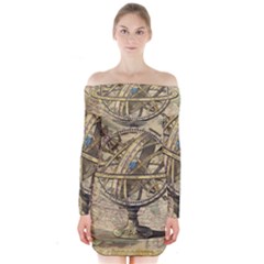 Map Compass Nautical Vintage Long Sleeve Off Shoulder Dress by Celenk