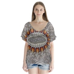 Fractal Fantasy Design Imagination V-neck Flutter Sleeve Top by Celenk