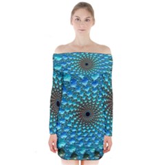 Fractal Art Design Pattern Long Sleeve Off Shoulder Dress by Celenk