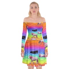 Horses In Rainbow Off Shoulder Skater Dress by CosmicEsoteric