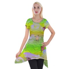 Cows And Clouds In The Green Fields Short Sleeve Side Drop Tunic by CosmicEsoteric