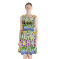 Amoeba Flowers Sleeveless Waist Tie Chiffon Dress by CosmicEsoteric