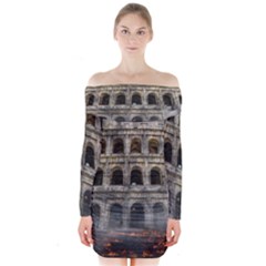 Colosseum Italy Landmark Coliseum Long Sleeve Off Shoulder Dress by Celenk