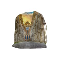 Abbey Ruin Architecture Medieval Drawstring Pouches (large)  by Celenk