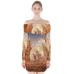 Canyon Desert Landscape Scenic Long Sleeve Off Shoulder Dress by Celenk