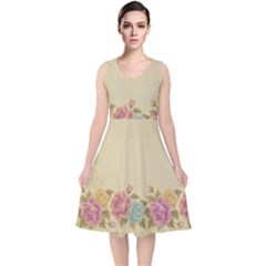 Shabby Country V-neck Midi Sleeveless Dress  by NouveauDesign