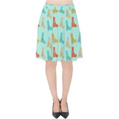 Blue Orange Boots Velvet High Waist Skirt by snowwhitegirl