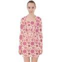 Cream Retro Dots V-neck Bodycon Long Sleeve Dress View1