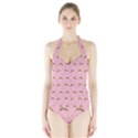Pink Beige Hats Halter Swimsuit View1