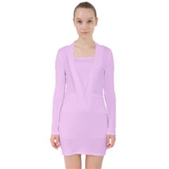 Soft Pink V-neck Bodycon Long Sleeve Dress by snowwhitegirl