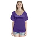 Dark Grape Purple V-Neck Flutter Sleeve Top View1