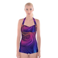 Abstract Pattern Art Wallpaper Boyleg Halter Swimsuit  by Nexatart