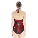 Funny, Cute Parrot With Butterflies Halter Swimsuit View2