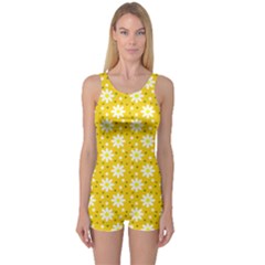 Daisy Dots Yellow One Piece Boyleg Swimsuit by snowwhitegirl