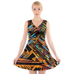 City Scape V-neck Sleeveless Skater Dress by NouveauDesign