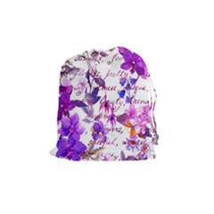Ultra Violet,shabby Chic,flowers,floral,vintage,typography,beautiful Feminine,girly,pink,purple Drawstring Pouches (medium)  by NouveauDesign