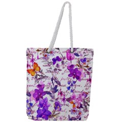 Ultra Violet,shabby Chic,flowers,floral,vintage,typography,beautiful Feminine,girly,pink,purple Full Print Rope Handle Tote (large) by NouveauDesign