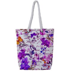 Ultra Violet,shabby Chic,flowers,floral,vintage,typography,beautiful Feminine,girly,pink,purple Full Print Rope Handle Tote (small) by NouveauDesign