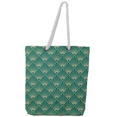 Teal,beige,art Nouveau,vintage,original,belle Époque,fan Pattern,geometric,elegant,chic Full Print Rope Handle Tote (large) by NouveauDesign