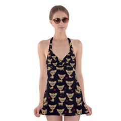 Chihuahua Pattern Halter Dress Swimsuit  by Valentinaart