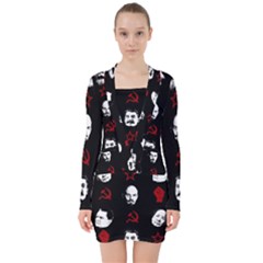 Communist Leaders V-neck Bodycon Long Sleeve Dress by Valentinaart