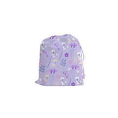 Violet,lavender,cute,floral,pink,purple,pattern,girly,modern,trendy Drawstring Pouches (xs)  by NouveauDesign