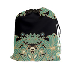 Black,green,gold,art Nouveau,floral,pattern Drawstring Pouches (xxl) by NouveauDesign