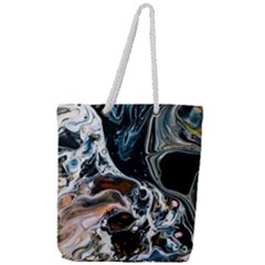 Abstract Flow River Black Full Print Rope Handle Tote (large) by Nexatart