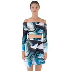 Abstract Painting Background Modern Off Shoulder Top With Skirt Set by Nexatart