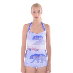My Tribe,modern Art Boyleg Halter Swimsuit  by NouveauDesign