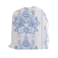 Beautiful,pale Blue,floral,shabby Chic,pattern Drawstring Pouches (xxl) by NouveauDesign