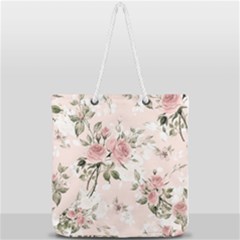 Pink Shabby Chic Floral Full Print Rope Handle Tote (large) by NouveauDesign