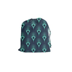 Blue,teal,peacock Pattern,art Deco Drawstring Pouches (small)  by NouveauDesign