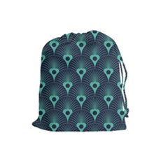 Blue,teal,peacock Pattern,art Deco Drawstring Pouches (large)  by NouveauDesign