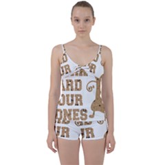 Work Hard Your Bones Tie Front Two Piece Tankini by Melcu