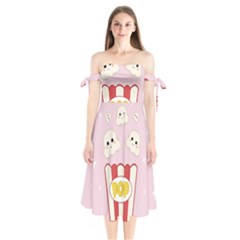 Cute Kawaii Popcorn Shoulder Tie Bardot Midi Dress by Valentinaart