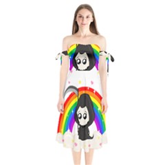 Cute Grim Reaper Shoulder Tie Bardot Midi Dress by Valentinaart
