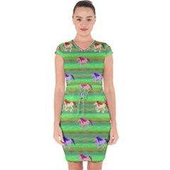 Rainbow Ponies Capsleeve Drawstring Dress  by CosmicEsoteric