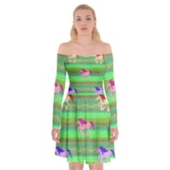 Rainbow Ponies Off Shoulder Skater Dress by CosmicEsoteric
