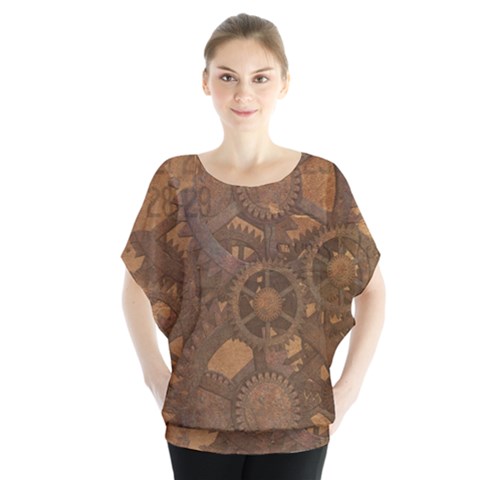 Background Steampunk Gears Grunge Blouse by Nexatart