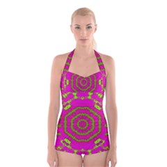 Fern Forest Star Mandala Decorative Boyleg Halter Swimsuit  by pepitasart