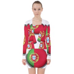 Portugal Flag Country Nation V-neck Bodycon Long Sleeve Dress by Nexatart