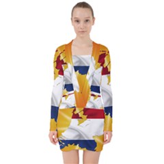 Holland Country Nation Netherlands Flag V-neck Bodycon Long Sleeve Dress by Nexatart