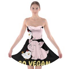 Go Vegan - Cute Pig And Chicken Strapless Bra Top Dress by Valentinaart