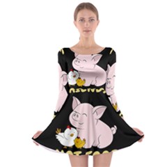 Friends Not Food - Cute Pig And Chicken Long Sleeve Skater Dress by Valentinaart